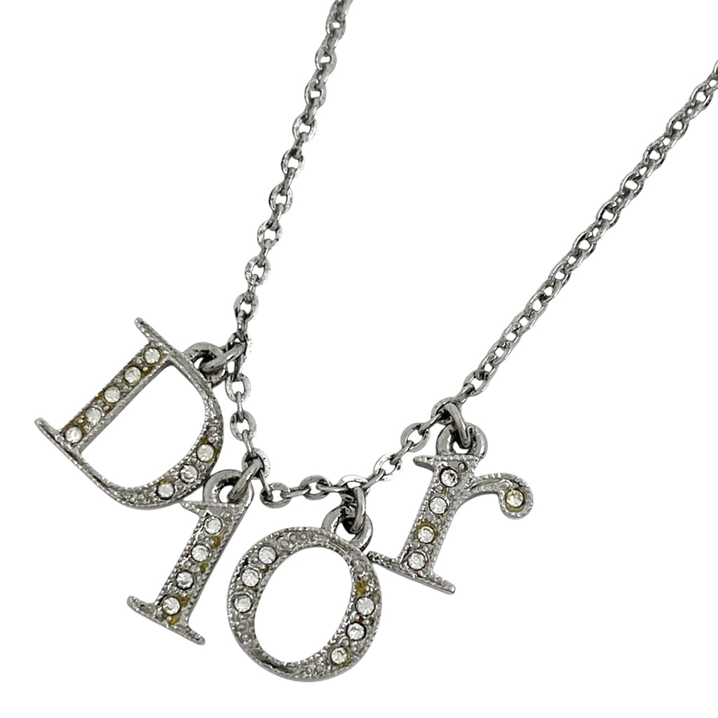 クリスチャンディオール ロゴ ラインストーン ネックレス ネックレス シルバーメッキ シルバー レディース 【中古】bracc