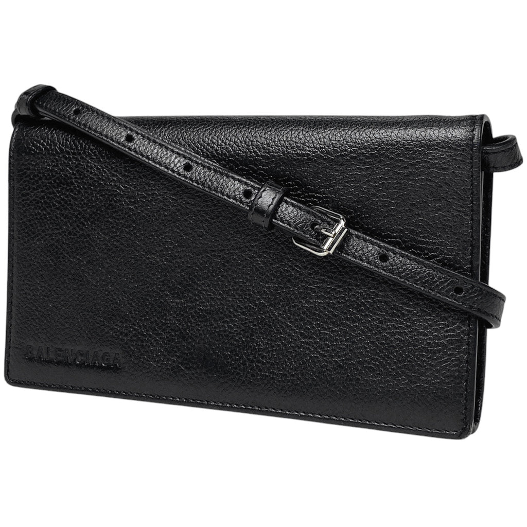 バレンシアガ ロゴ ショルダーバッグ ミニポシェット ショルダーバッグ レザー ブラック レディース 【中古】brbag