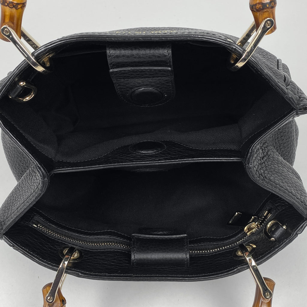 グッチ バンブー ショッパー スモール ハンドバッグ 2WAY ショルダーバッグ ハンドバッグ レザー ブラック 336032 レディース 【中古】brbag