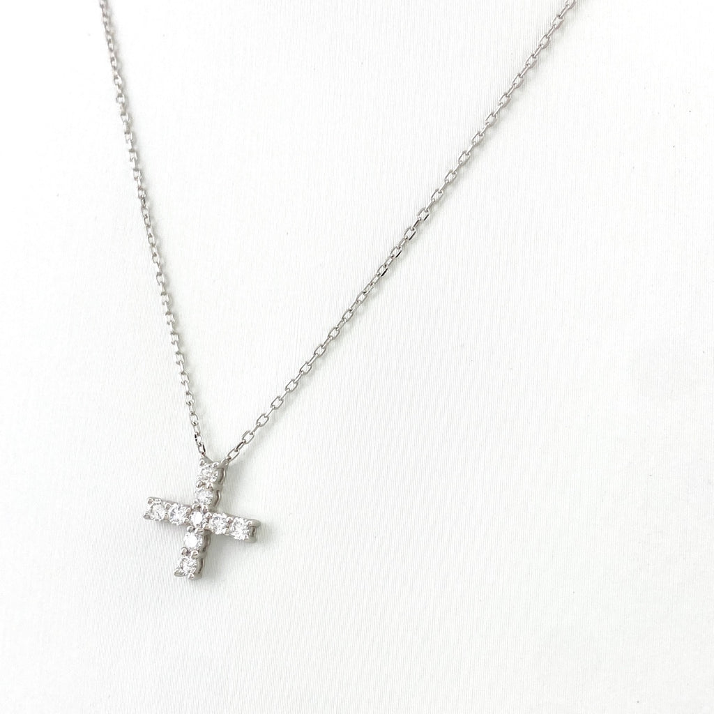 クロスモチーフ デザインネックレス プラチナ ペンダント メレダイヤ 十字架 ネックレス Pt900 Pt850 ダイヤモンド レディース 【中古】nbjwl