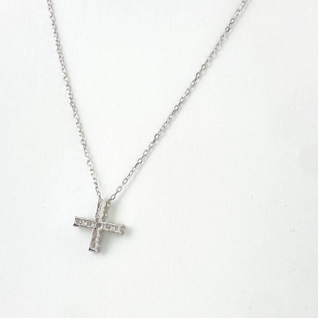 クロスモチーフ デザインネックレス プラチナ ペンダント メレダイヤ 十字架 ネックレス Pt900 Pt850 ダイヤモンド レディース 【中古】nbjwl