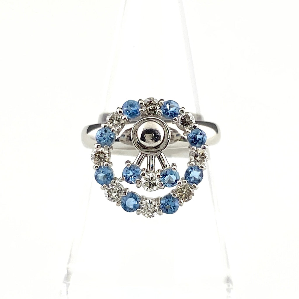 アクアマリン デザインリング プラチナ 指輪 メレダイヤ リング 14号 Pt900 アクアマリン ダイヤモンド レディース 【中古】nbjwl