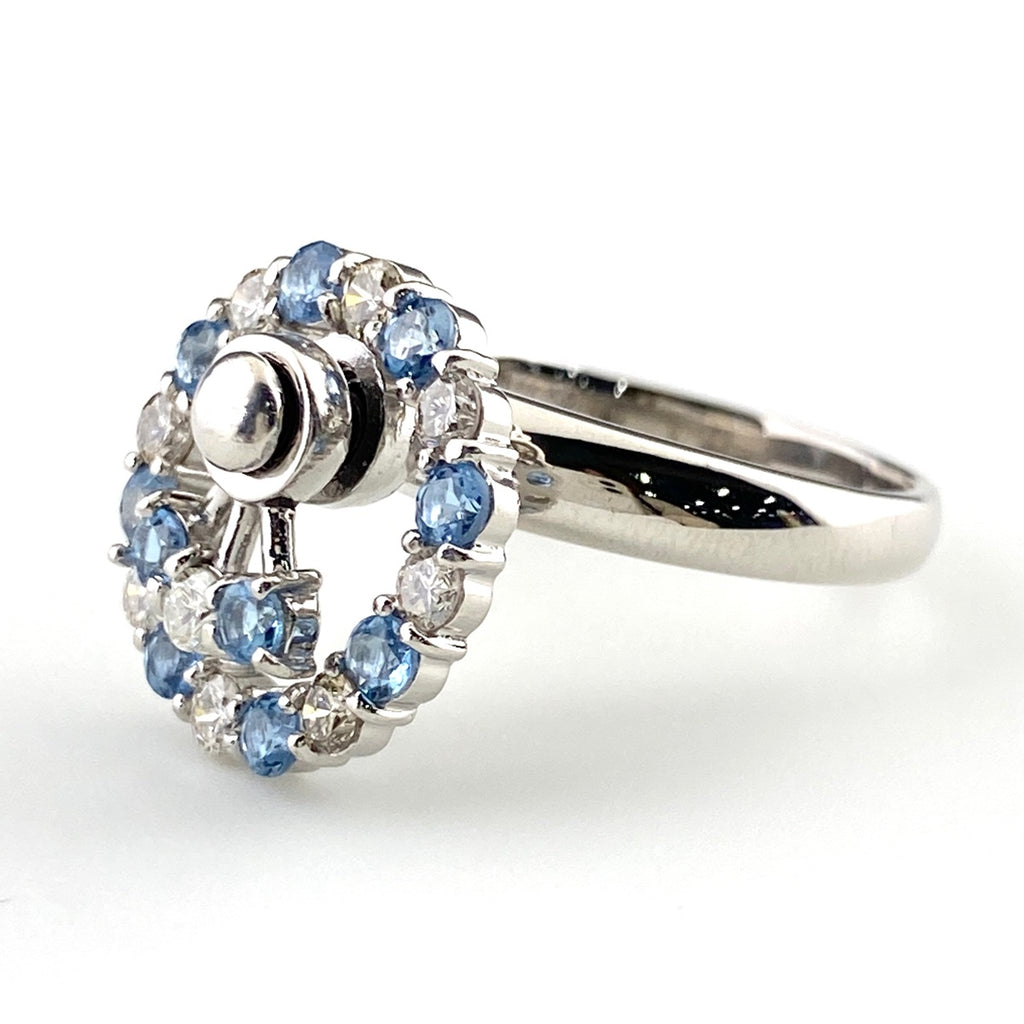 アクアマリン デザインリング プラチナ 指輪 メレダイヤ リング 14号 Pt900 アクアマリン ダイヤモンド レディース 【中古】nbjwl