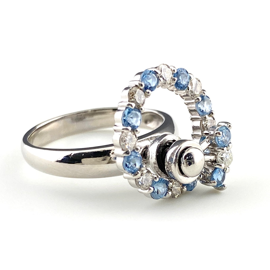 アクアマリン デザインリング プラチナ 指輪 メレダイヤ リング 14号 Pt900 アクアマリン ダイヤモンド レディース 【中古】nbjwl