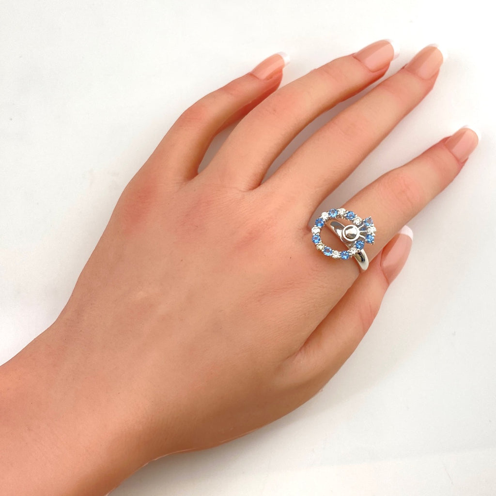 アクアマリン デザインリング プラチナ 指輪 メレダイヤ リング 14号 Pt900 アクアマリン ダイヤモンド レディース 【中古】nbjwl