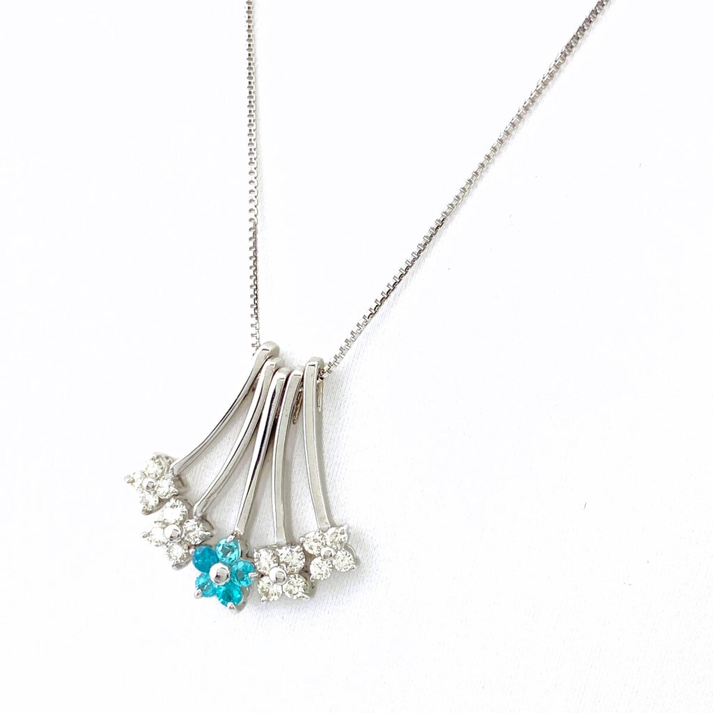 フラワーモチーフ デザインネックレス WG ホワイトゴールド ペンダント メレダイヤ ダイヤモンド ネックレス K18 WG パライバトルマリン レディース 【中古】nbjwl