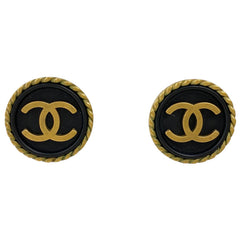 シャネル ココマーク ラウンド イヤリング 丸型 イヤリング GP ゴールド ブラック レディース 【中古】bracc