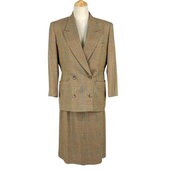 バーバリーズ チェック柄 セットアップ 千鳥格子 ひざ丈 セットアップ スカートスーツ 毛 絹 ブラウン レディース 【中古】brapp