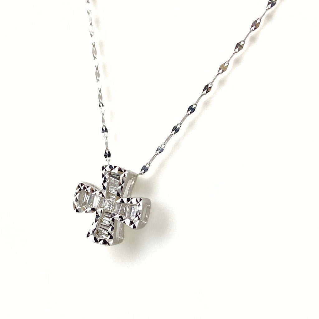 クロスモチーフ デザインネックレス WG ホワイトゴールド ペンダント メレダイヤ 十字架 ネックレス K18 WG ダイヤモンド レディース 【中古】nbjwl