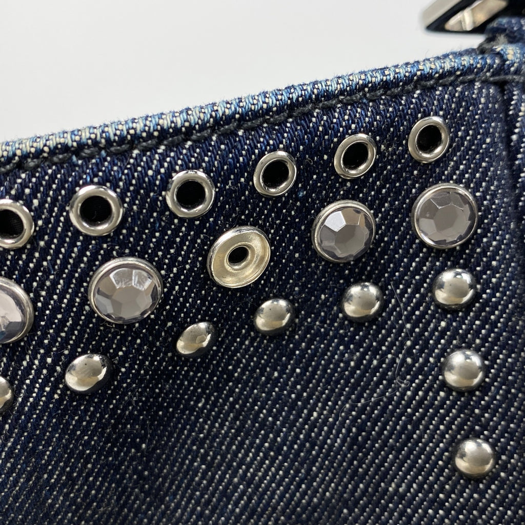 プラダ ロゴプレート ハンドバッグ スタッズ ビジュー トートバッグ ハンドバッグ デニム ブルー レディース 【中古】brbag