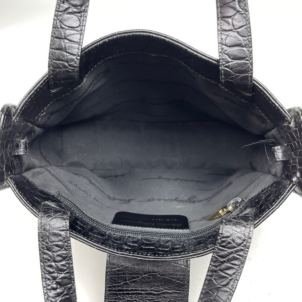 サルヴァトーレフェラガモ ロゴ ハンドバッグ 2WAY ショルダーバッグ クロコダイル ハンドバッグ レザー ブラック 0239 レディース 【中古】brbag