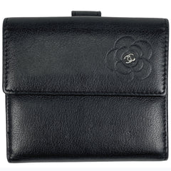 シャネル ココマーク 二つ折り 財布 カメリア 札入れ 小銭入れ 二つ折り財布 レザー ブラック レディース 【中古】brbag