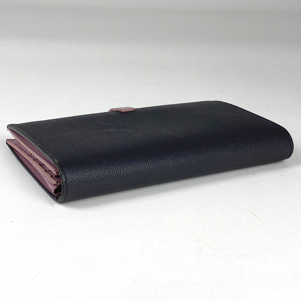 セリーヌ ラージストラップ ウォレット 二つ折り財布 長財布 レザー グレー ピンク レディース 【中古】brbag
