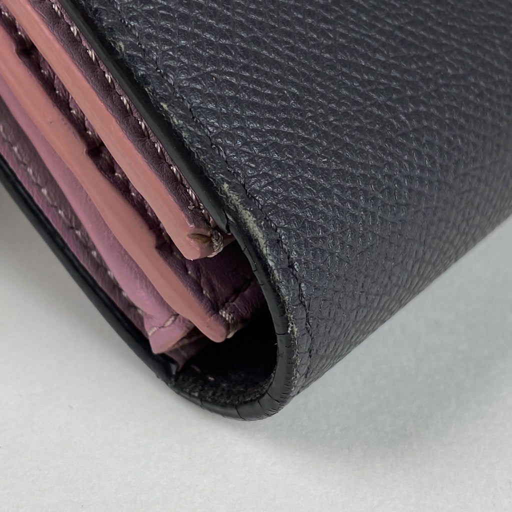 セリーヌ ラージストラップ ウォレット 二つ折り財布 長財布 レザー グレー ピンク レディース 【中古】brbag