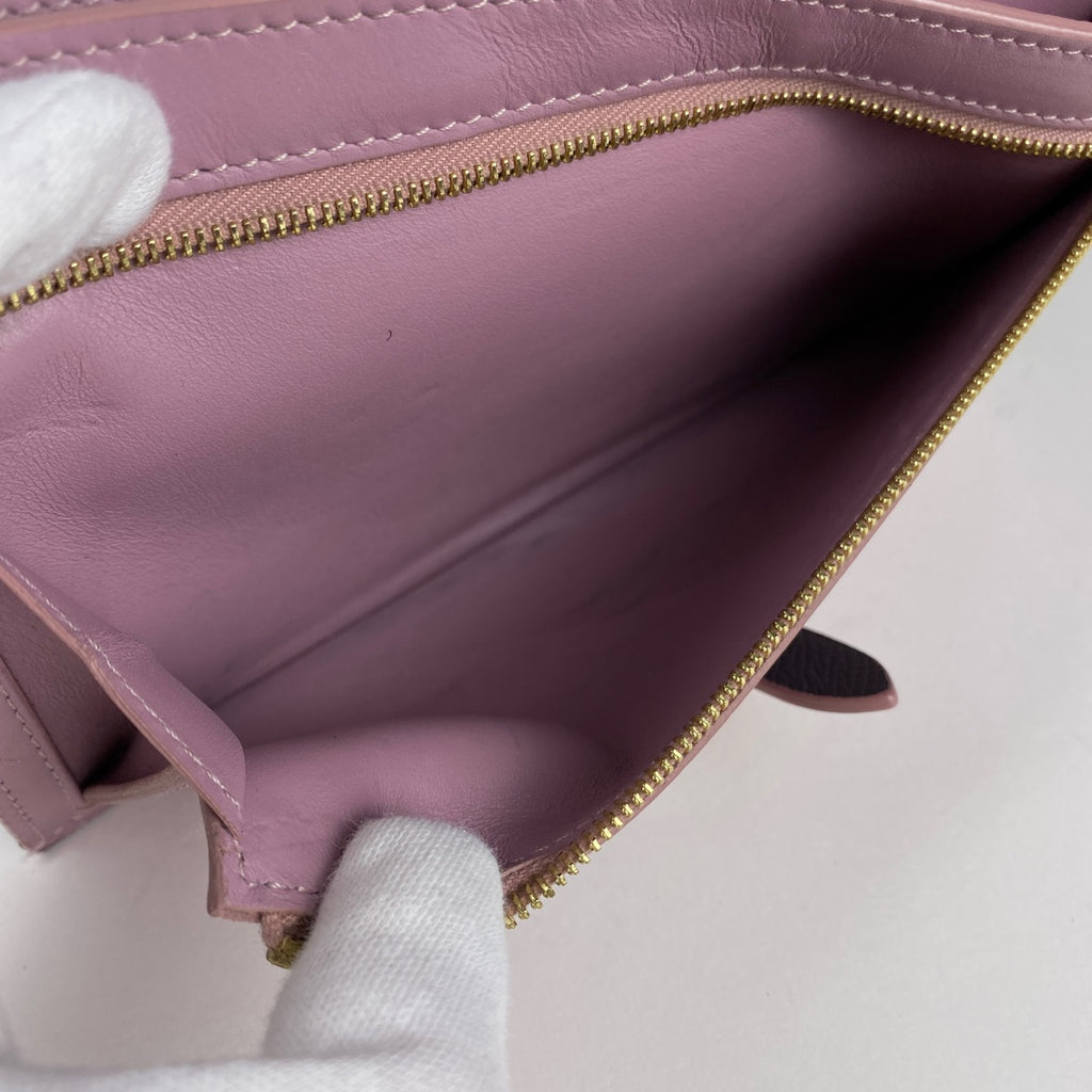 セリーヌ ラージストラップ ウォレット 二つ折り財布 長財布 レザー グレー ピンク レディース 【中古】brbag