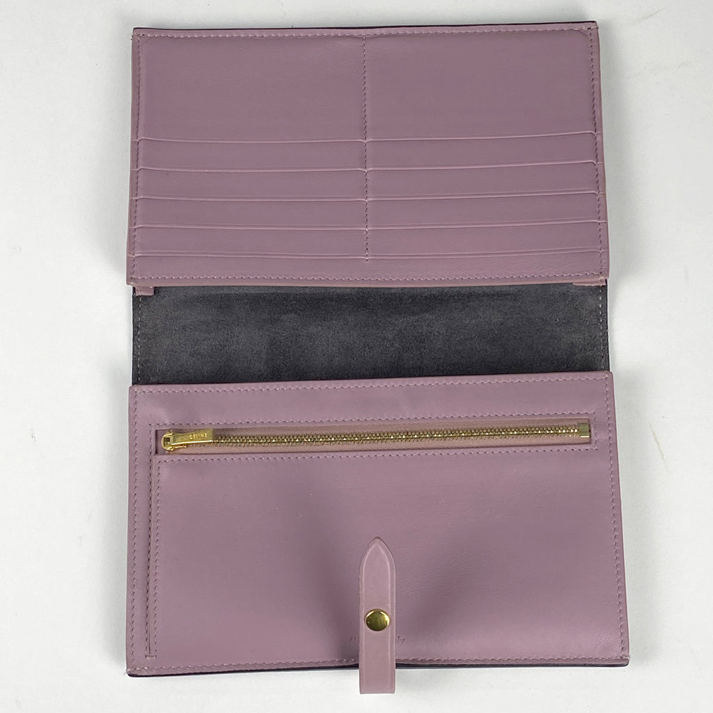 セリーヌ ラージストラップ ウォレット 二つ折り財布 長財布 レザー グレー ピンク レディース 【中古】brbag