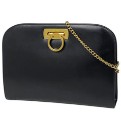 【在庫一掃】 サルヴァトーレフェラガモ ガンチーニ チェーン ショルダーバッグ 2WAY クラッチバッグ ショルダーバッグ レザー ブラック 0587 レディース 【中古】brbag