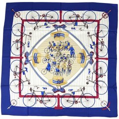 エルメス カレ 90 LES BECANES 自転車 スカーフ シルク ブルー マルチカラー レディース 【中古】brbag