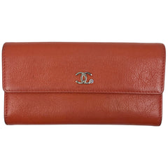 シャネル ココマーク 二つ折り長財布 パラソル 長財布 レザー オレンジ レディース 【中古】brbag