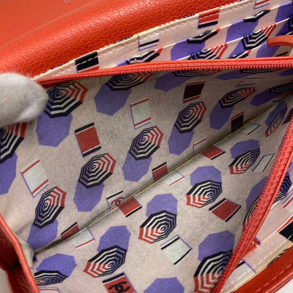 シャネル ココマーク 二つ折り長財布 パラソル 長財布 レザー オレンジ レディース 【中古】brbag