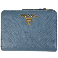 プラダ ロゴプレート 二つ折り 財布 札入れ 小銭入れ 二つ折り財布 サフィアーノレザー ライトブルー 1ML018 レディース 【中古】brbag