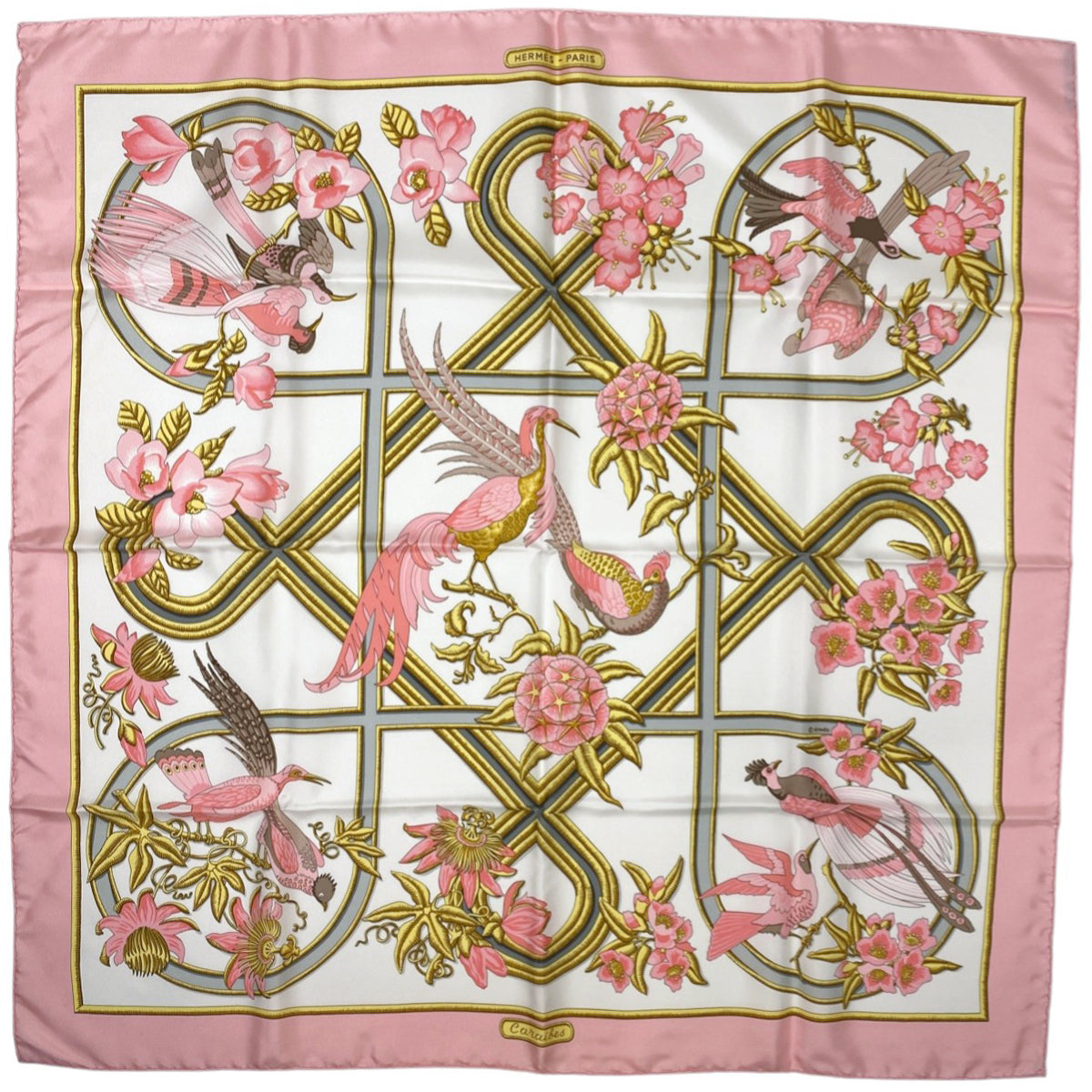 バイセル公式】エルメス カレ Caraibes カリブ鳥 スカーフ シルク