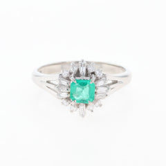 エメラルド デザインリング プラチナ 指輪 リング 15.5 Pt900 エメラルド ダイヤモンド レディース 【中古】nbjwl