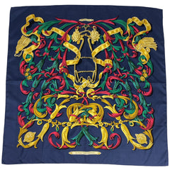 エルメス カレ 90 LE MORS A LA CONETABLE 轡の気品 クツワ 馬具 スカーフ シルク ネイビー マルチカラー レディース 【中古】brbag