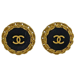 シャネル ココマーク ラウンド イヤリング 丸型 イヤリング GP ゴールド ブラック レディース 【中古】bracc