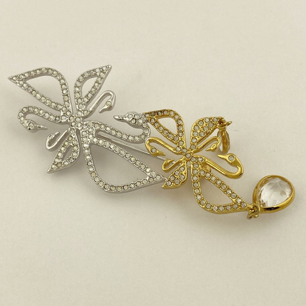 スワロフスキー クリスタル ブローチ スワン 白鳥モチーフ ブローチ シルバーメッキ GP シルバー ゴールド レディース 【中古】bracc