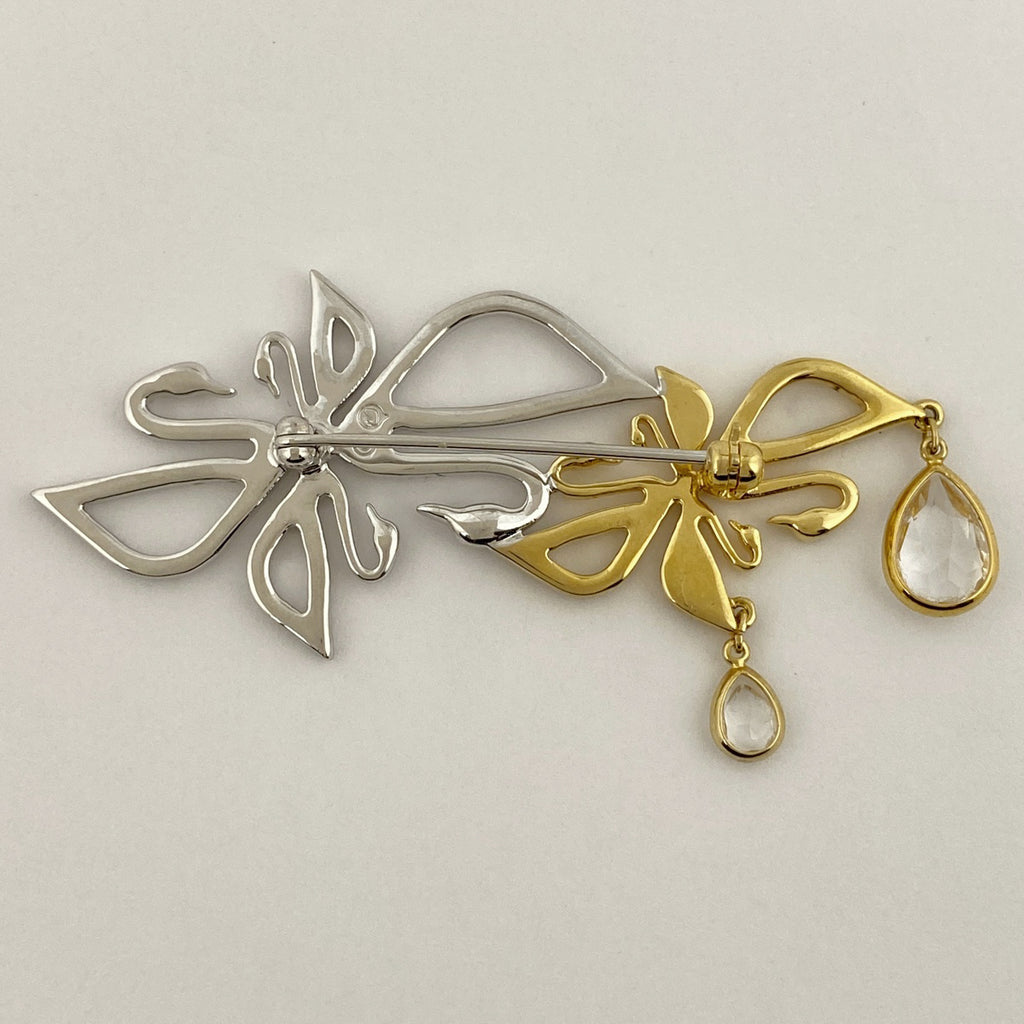 スワロフスキー クリスタル ブローチ スワン 白鳥モチーフ ブローチ シルバーメッキ GP シルバー ゴールド レディース 【中古】bracc