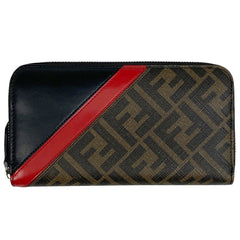 フェンディ ズッカ柄 ラウンドファスナー 長財布 ラウンドジップ 長財布 コーティングキャンバス ブラウン 7M0210 レディース 【中古】brbag