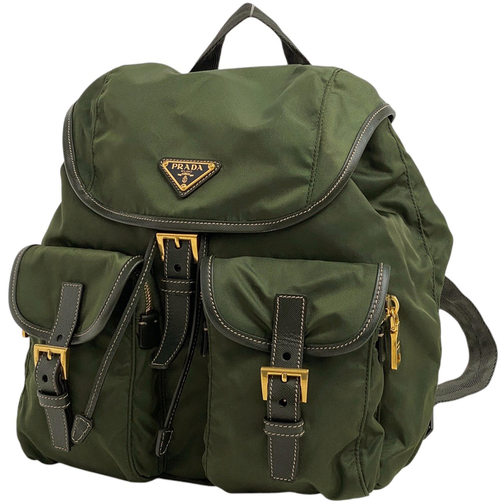プラダ ロゴプレート リュックサック バッグパック カーキ リュック ナイロン グリーン BZ0030 レディース 【中古】brbag
