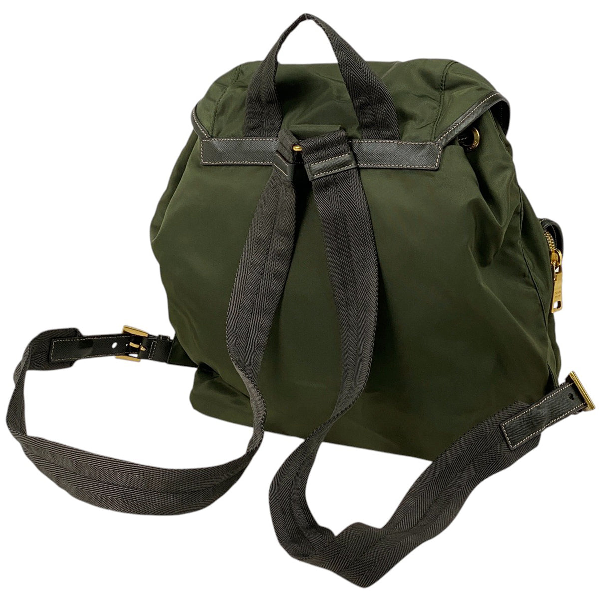 b84【美品】プラダ　ナイロン　レザー　三角ロゴ　カーキ　バックパックリュック. 美品】プラダ ナイロンバッグ 三角ロゴ カーキ ハンドバッグ