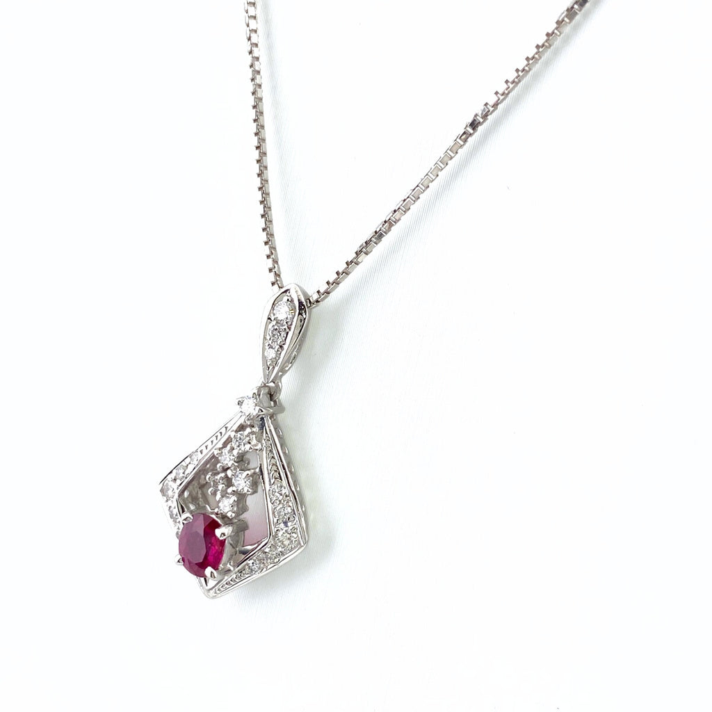 ルビー デザインネックレス プラチナ ペンダント メレダイヤ ネックレス Pt850 ルビー ダイヤモンド レディース 【中古】nbjwl