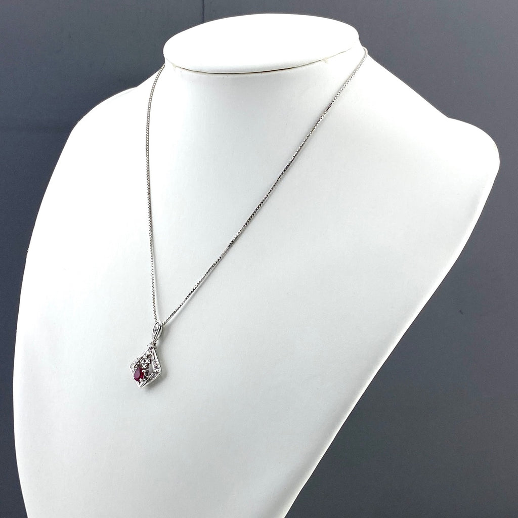 ルビー デザインネックレス プラチナ ペンダント メレダイヤ ネックレス Pt850 ルビー ダイヤモンド レディース 【中古】nbjwl