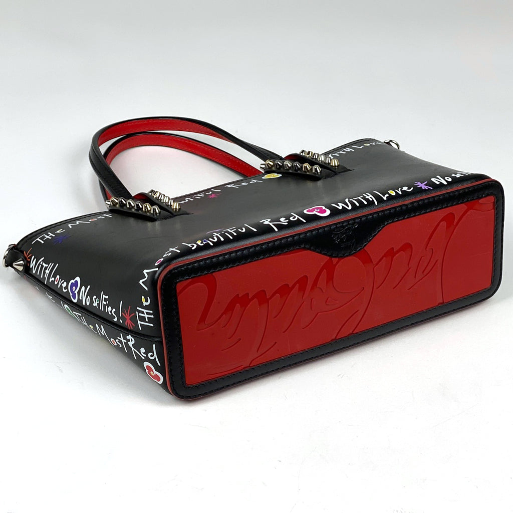クリスチャンルブタン カバタ ミニ トートバッグ ペイント 2WAY ショルダーバッグ ハンドバッグ トートバッグ レザー ブラック レッド レディース 【中古】brbag