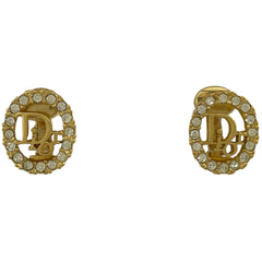 クリスチャンディオール ロゴ ラインストーン イヤリング オーバル イヤリング GP ゴールド レディース 【中古】bracc
