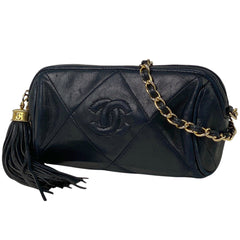 シャネル ココマーク フリンジ チェーン ショルダーバッグ マトラッセ 斜め掛け タッセル ショルダーバッグ レザー ブラック レディース 【中古】brbag
