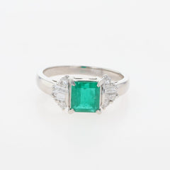 エメラルド デザインリング プラチナ 指輪 メレダイヤ リング 16.5号 Pt900 エメラルド ダイヤモンド レディース 【中古】nbjwl