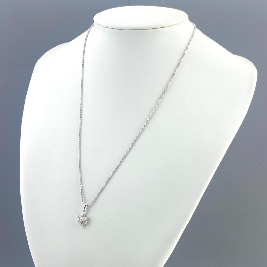 フラワーモチーフ デザインネックレス WG ホワイトゴールド ペンダント メレダイヤ 花 ネックレス K18 WG ダイヤモンド レディース 【中古】nbjwl