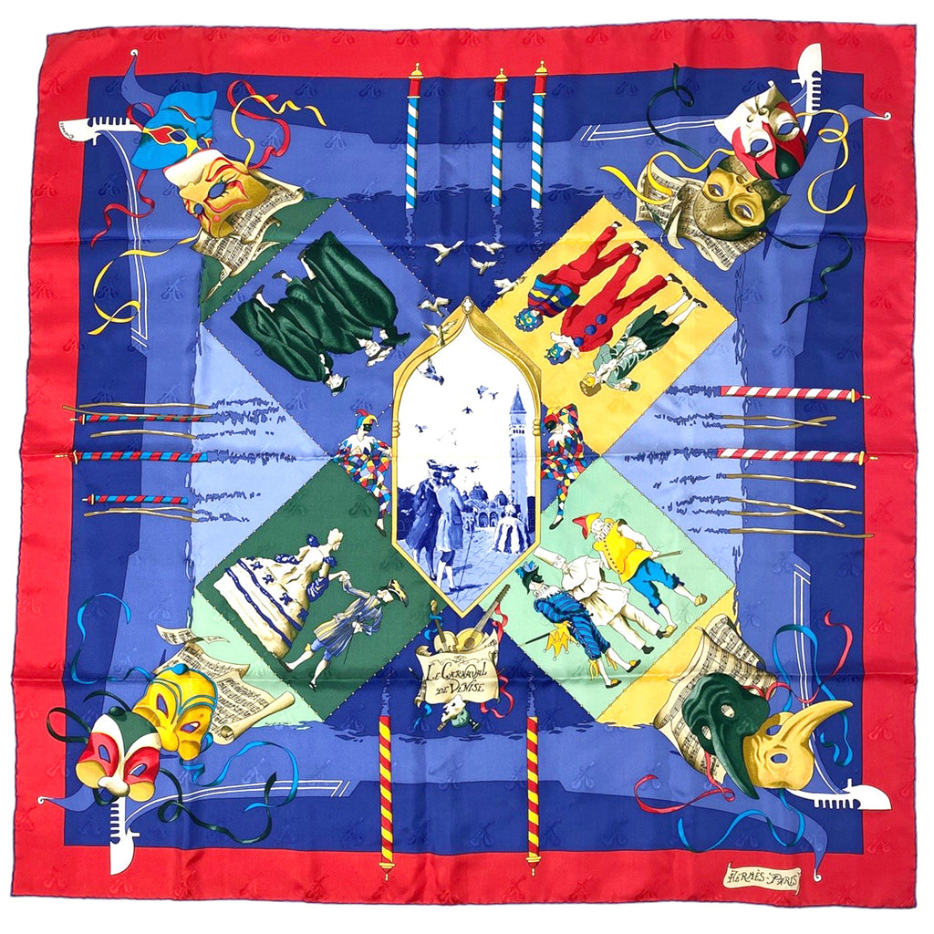 エルメス カレ 90 LE CARNAVAL DE VENISE ヴェニスのカーニバル スカーフ シルク レッド マルチカラー レディース 【中古】brbag