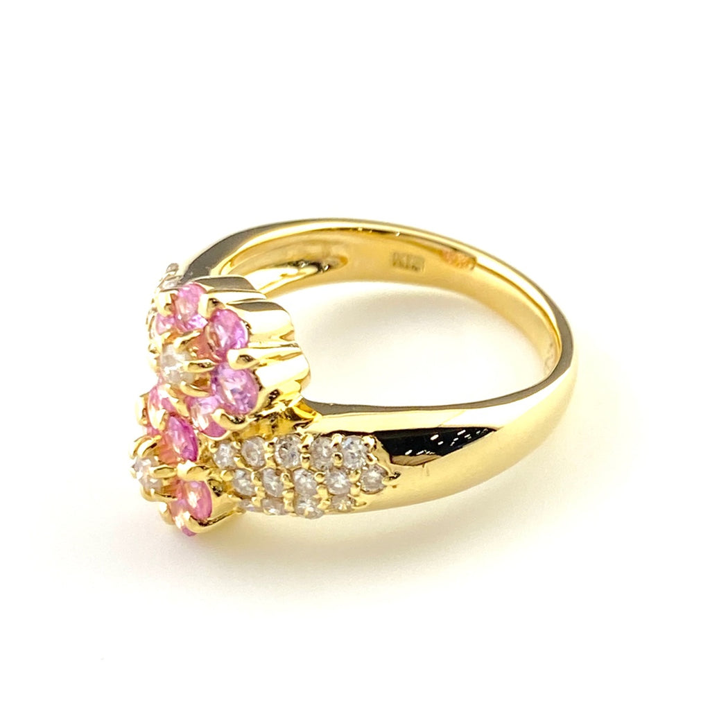 フラワーモチーフ デザインリング YG イエローゴールド 指輪 ピンクサファイア メレダイヤ 花 リング 12.5号 K18 ピンクサファイア ダイヤモンド レディース 【中古】nbjwl