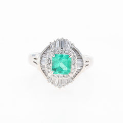 エメラルド デザインリング プラチナ メレダイヤ 指輪 リング 11号 Pt900 エメラルド ダイヤモンド レディース 【中古】nbjwl