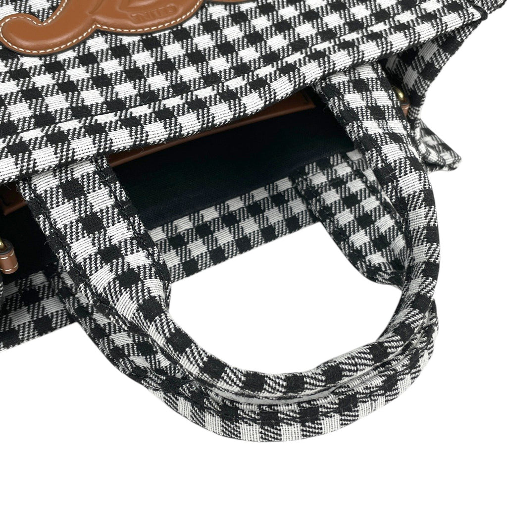 セリーヌ スモール カバ タイス トートバッグ 2WAY ショルダーバッグ トリオンフ ギンガムチェック トートバッグ キャンバス ブラック ホワイト レディース 【中古】brbag
