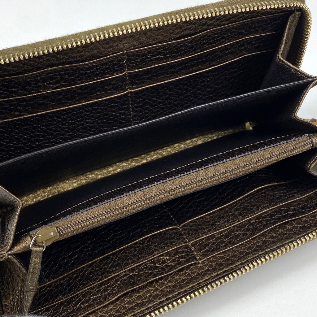 グッチ ロゴ ラウンドファスナー 長財布 フリンジ タッセル バンブー 長財布 レザー ブラウン 224253 レディース 【中古】brbag