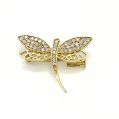 アニマルモチーフ デザインブローチ YG イエローゴールド メレダイヤ トンボ ブローチ K18 ダイヤモンド レディース 【中古】nbjwl