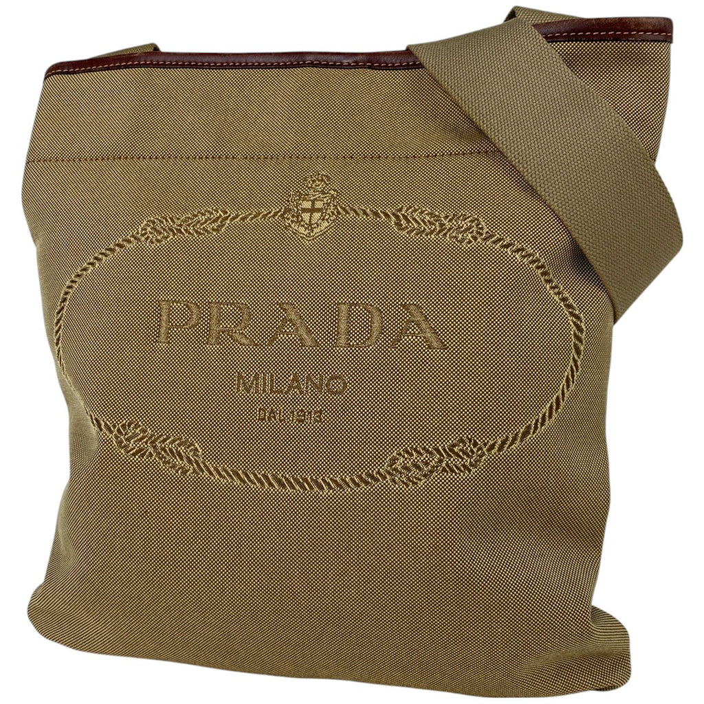 プラダ ロゴ ジャガート ショルダーバッグ ショルダーバッグ キャンバス ブラウン レディース 【中古】brbag