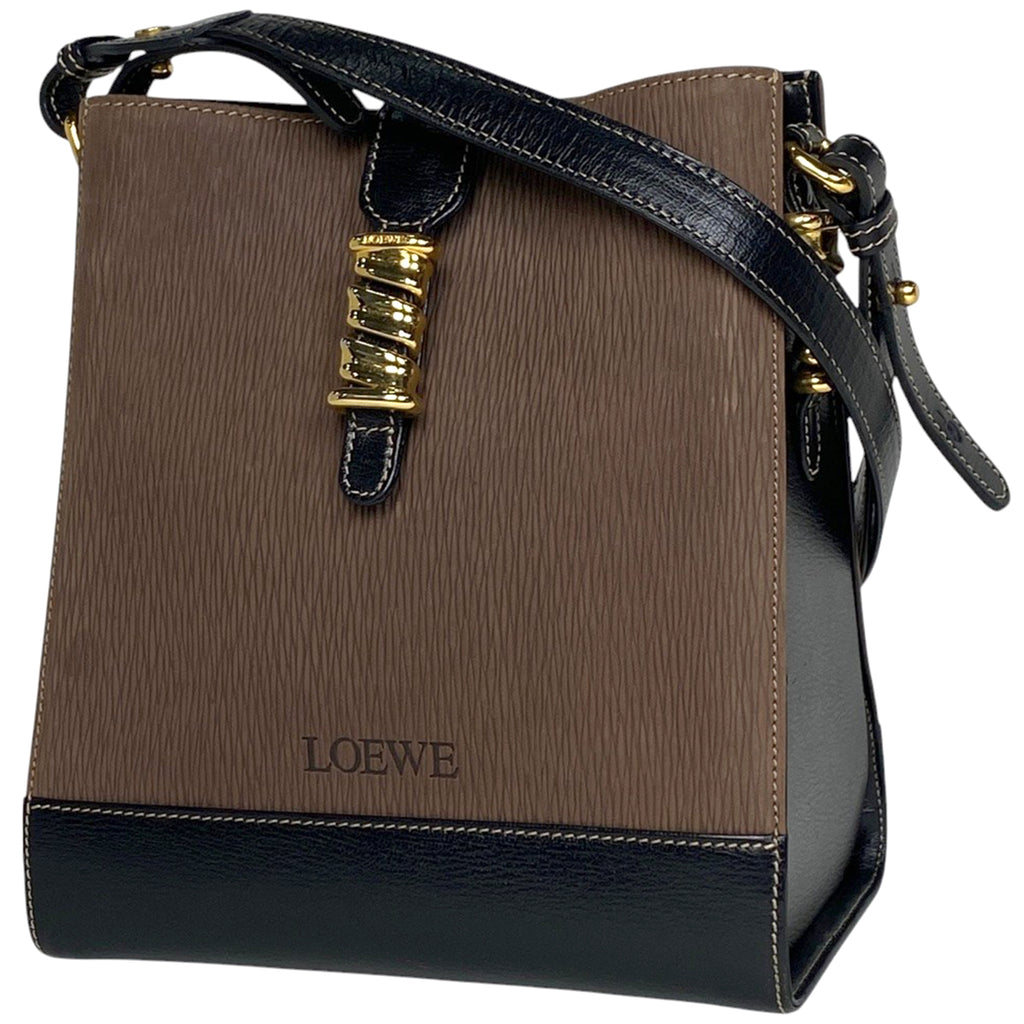 ロエベ ベラスケス ショルダーバッグ ロゴ ショルダーバッグ レザー ブラウン ブラック レディース 【中古】brbag