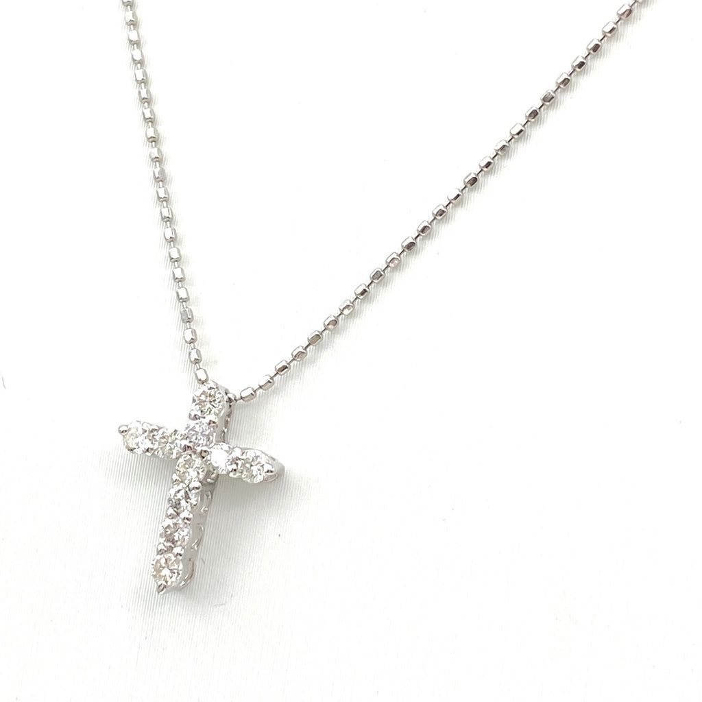クロスモチーフ デザインネックレス プラチナ ペンダント メレダイヤ 十字架 ネックレス Pt900 Pt850 ダイヤモンド レディース 【中古】nbjwl